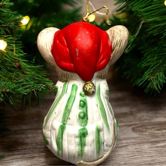 VINTAGE Jasco Sleeping Mouse in Pajamas & Cap Ornament Bell - Picture 4 of 6